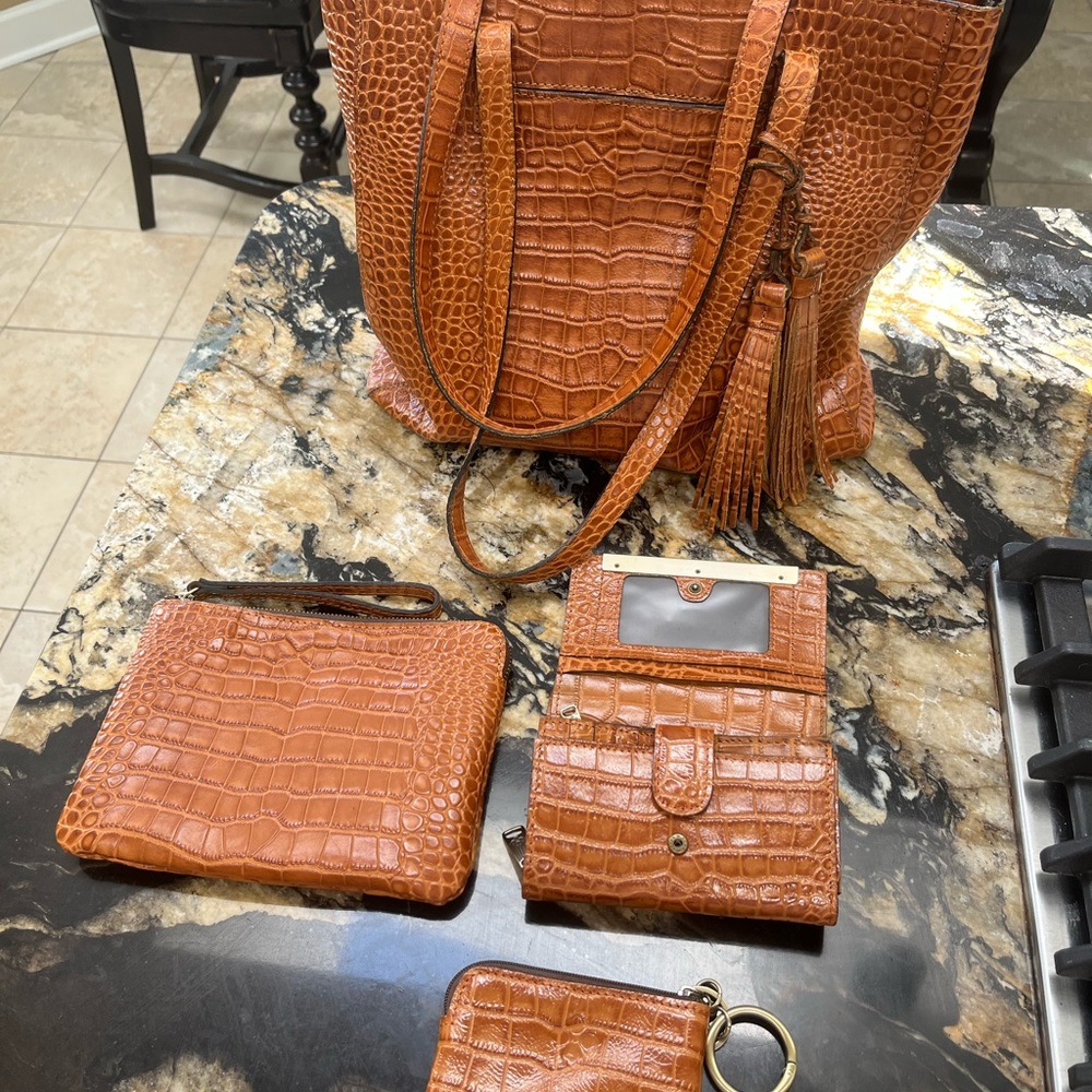Patricia Nash Crocodile-Embossed Brown Tote